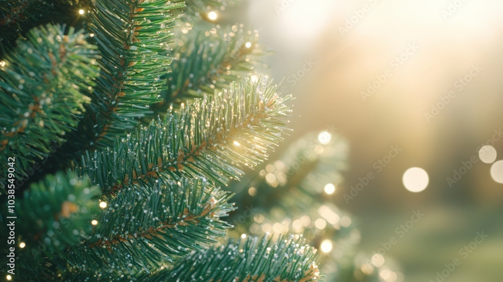 close up of christmas tree branches with lights close up of christmas tree branches with lights