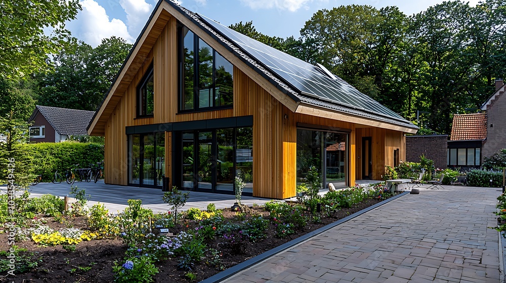 Fototapeta premium Modern residential estate with a spacious lawn and a new house