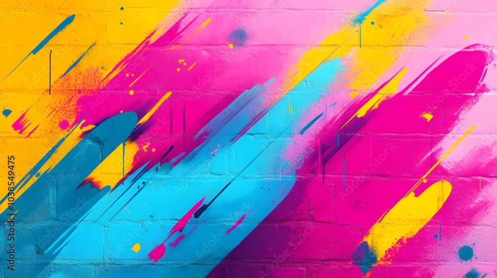 Fototapeta premium Abstract Colorful Brushstrokes on Brick Wall