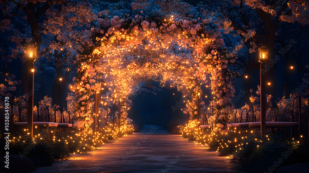 A Whimsical Summer Garden Wedding Ceremony at Dusk with Twinkling Fairy Lights and Pastel Flowers under a Starry Sky A Whimsical Summer Garden Wedding Ceremony at Dusk with Twinkling Fairy Lights and Pastel Flowers under a Starry Sky