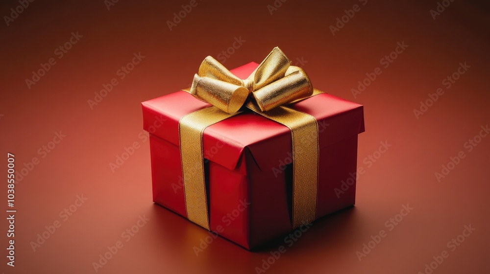 Luxurious red gift box with a golden ribbon, displayed on a minimal background, exuding class and premium gifting. Luxurious red gift box with a golden ribbon, displayed on a minimal background, exuding class and premium gifting.