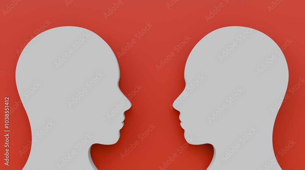 Silhouette of a persons in profile 3d illustration on red background. Head silhouette on red background. Business or psychology presentation template. Silhouette of a persons in profile 3d illustration on red background. Head silhouette on red background. Business or psychology presentation template.