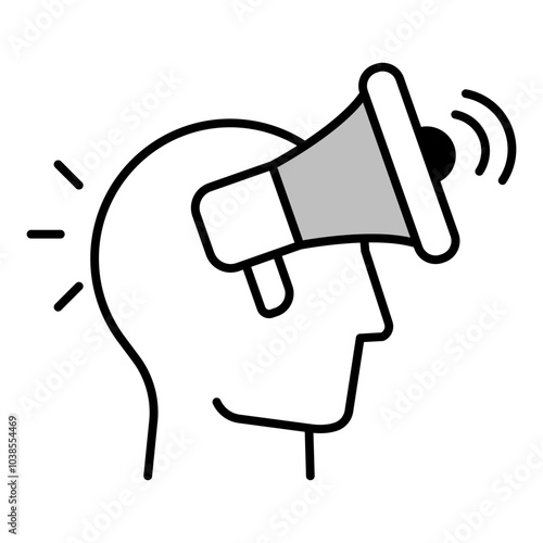 Strategic Promotion Icon – A Head with a Megaphone, Signifying Persuasive Communication and Marketing Strategies