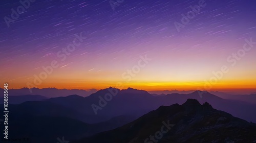 Star Trails Over Mountain Landscape