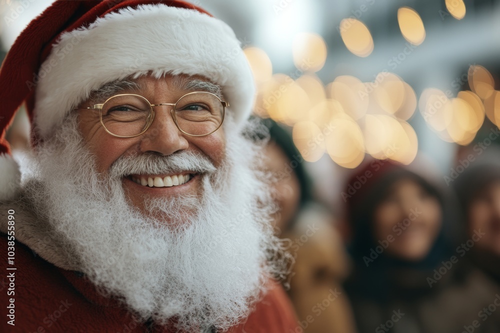A joyful bearded man wearing a Santa outfit, beaming with infectious cheer in a softly lit holiday setting, embodying the essence of festive happiness. A joyful bearded man wearing a Santa outfit, beaming with infectious cheer in a softly lit holiday setting, embodying the essence of festive happiness.