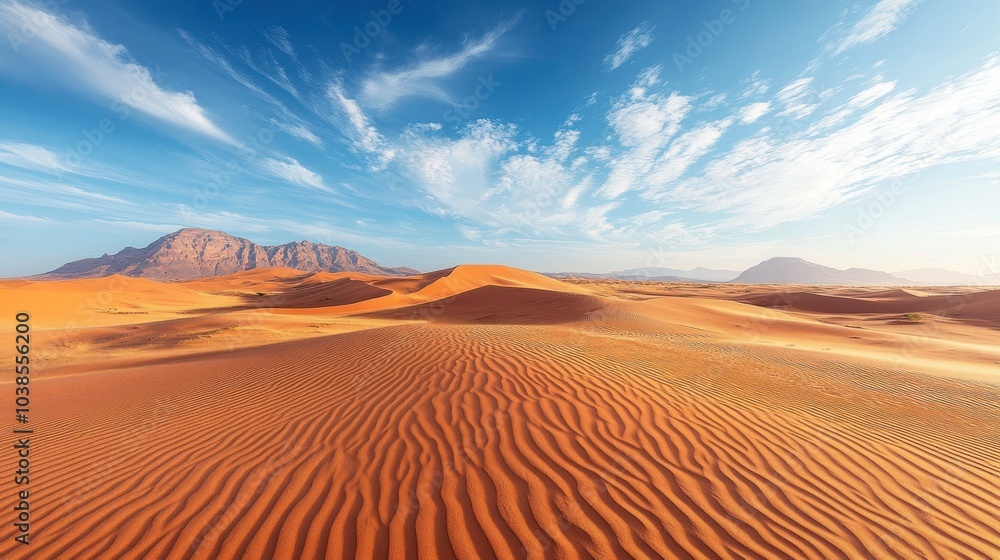 Naklejka premium Desert Landscape with Mountains and Blue Sky
