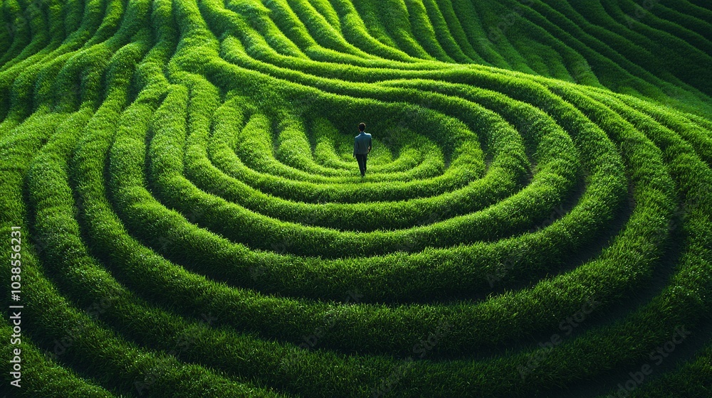 Aerial View of Person Walking Through Green Landscape Aerial View of Person Walking Through Green Landscape