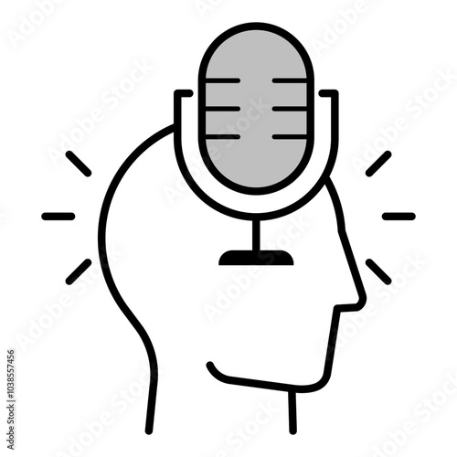Thought Leadership Icon – A Head with a Microphone, Illustrating the Expression of Ideas and Influential Communication.