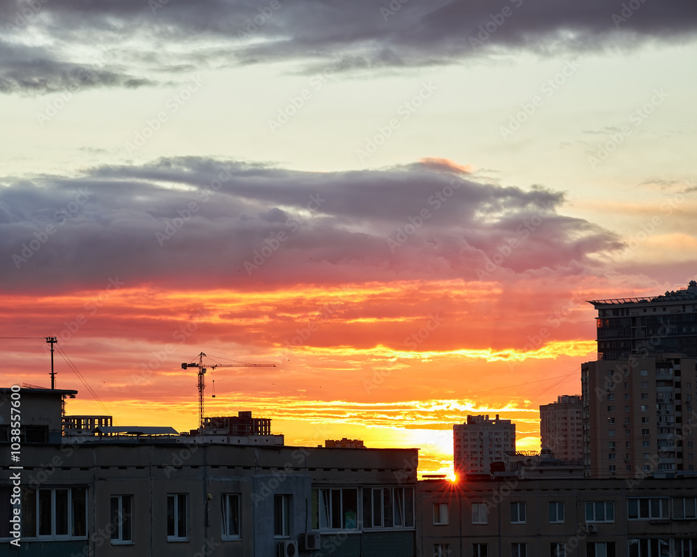 City Skyline at Sunset with Colorful Sky City Skyline at Sunset with Colorful Sky