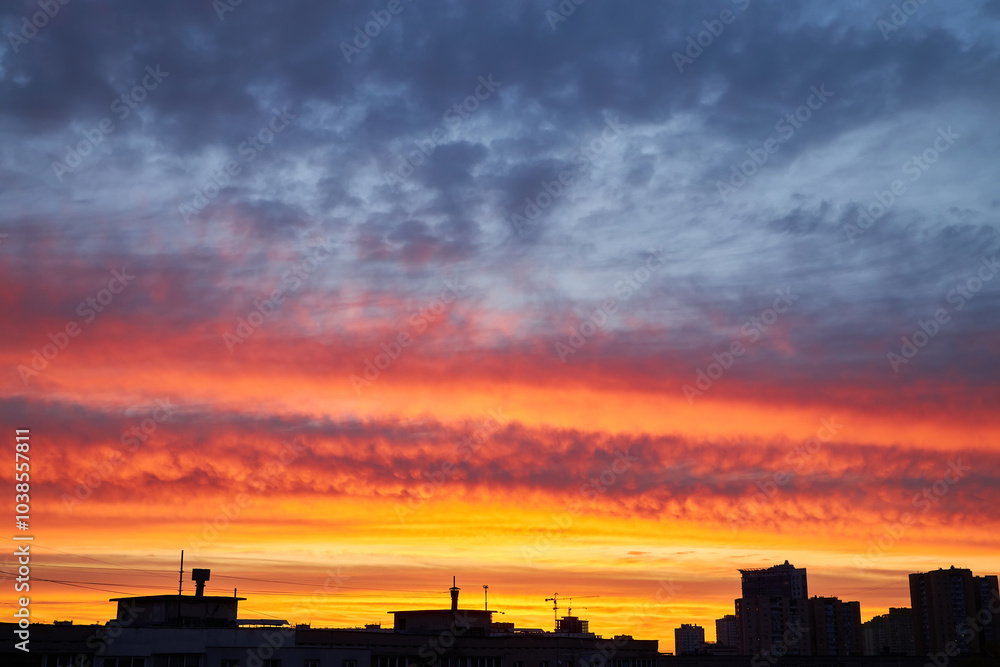 Vibrant Pink Sunset Sky with City Silhouettes Vibrant Pink Sunset Sky with City Silhouettes