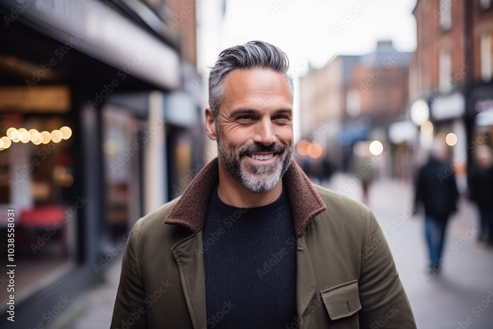 Portrait of a handsome mature man standing in a street in London Portrait of a handsome mature man standing in a street in London