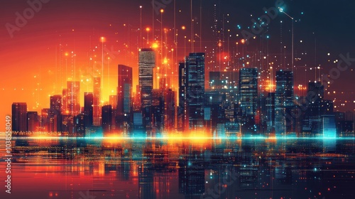 Futuristic Cityscape with Glowing Lights