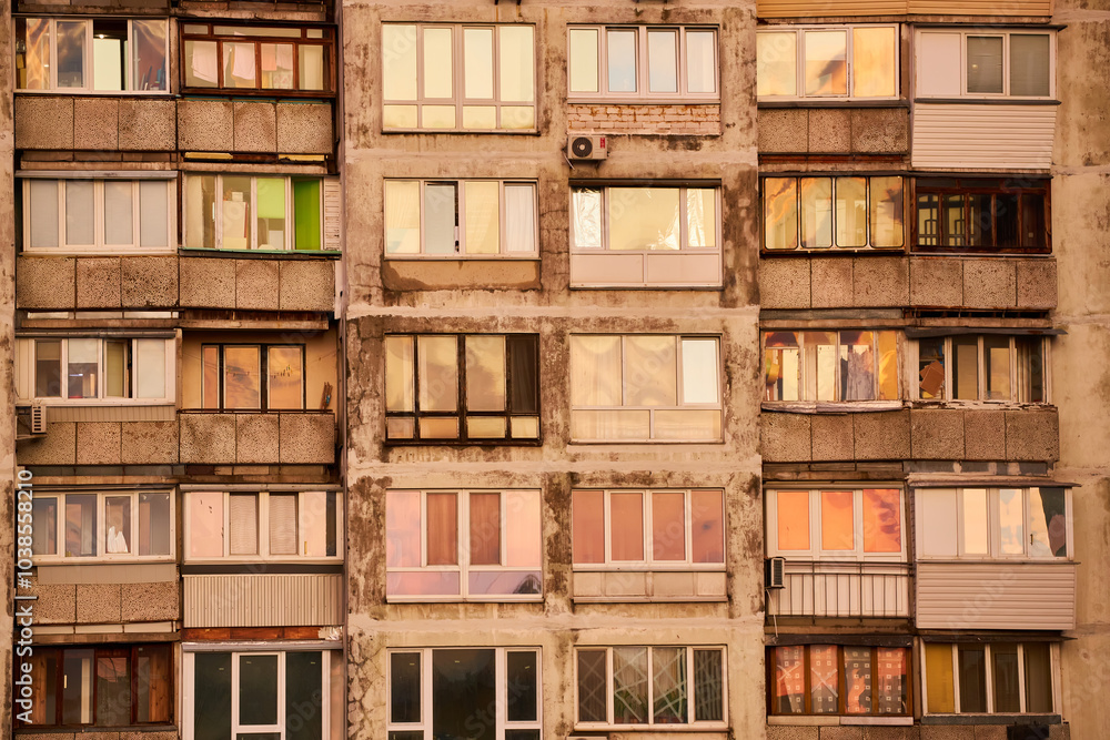 Reflective Windows on Soviet-Style Apartment Building Reflective Windows on Soviet-Style Apartment Building