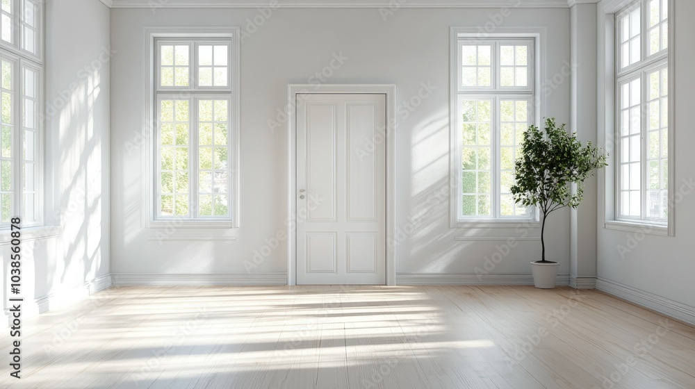 Fototapeta premium Bright and Minimalist Interior Room with Windows