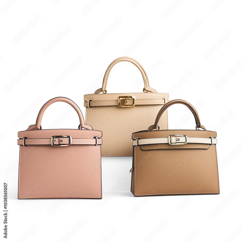 Elegant Handbag Collection in Black and Beige on a Transparent Background Elegant Handbag Collection in Black and Beige on a Transparent Background