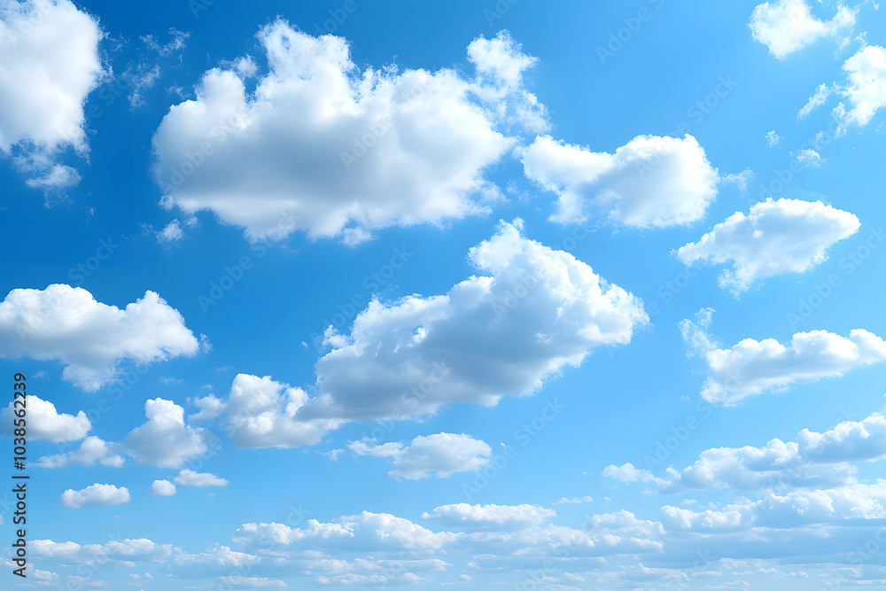 There are many white clouds scattered in the sky. The clouds are of different shapes, some are fluffy, some are relatively flat. They look particularly white against the backdrop of the blue sky. There are many white clouds scattered in the sky. The clouds are of different shapes, some are fluffy, some are relatively flat. They look particularly white against the backdrop of the blue sky.