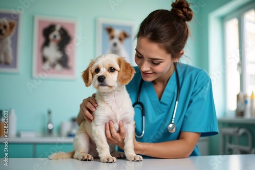 Veterinarian Caring for Puppy During Checkup