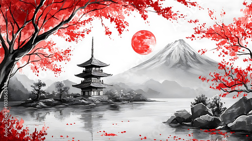 Fuji, wallpaper, a tall mountain and a beautiful castle view