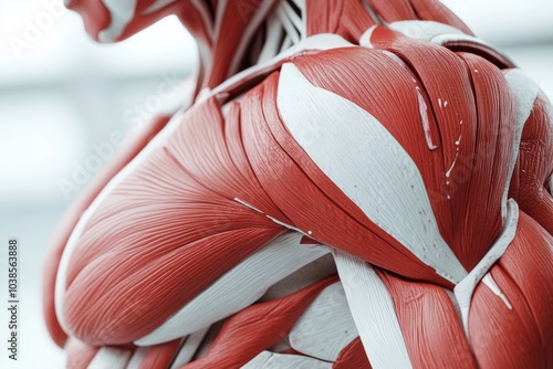 This close-up view showcases the intricate details of red and white muscle fibers, emphasizing their anatomy and texture for educational purposes. Generative AI photo