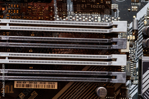 RAM Slots on a Motherboard Close-up photo