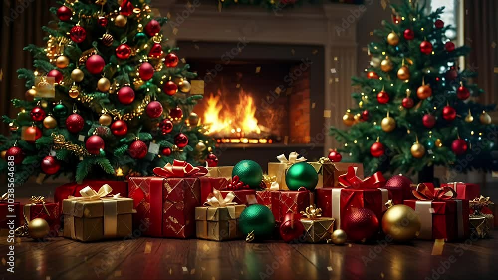 Some presents are under the Christmas tree. Seamless 4K looping timelapse video animation background Some presents are under the Christmas tree. Seamless 4K looping timelapse video animation background