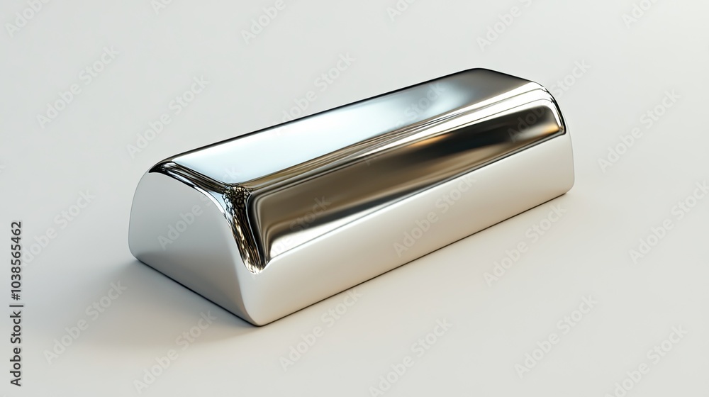 A single shiny silver ingot casting subtle reflections, isolated on a white background, symbolizing value and precious metals. A single shiny silver ingot casting subtle reflections, isolated on a white background, symbolizing value and precious metals.