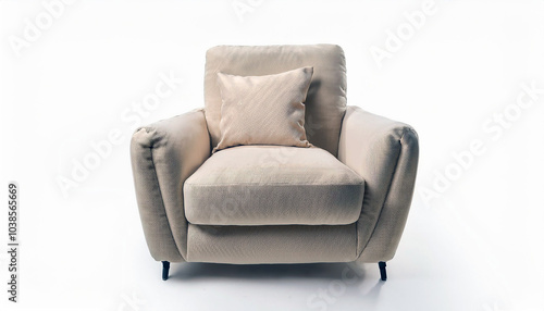 Relax in Style: A plush beige armchair, complete with a soft cushion, invites ultimate comfort and tranquility. Perfect for unwinding after a long day.