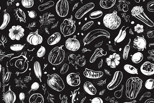 Wallpaper Mural seamless pattern with food and kitchen elements Torontodigital.ca