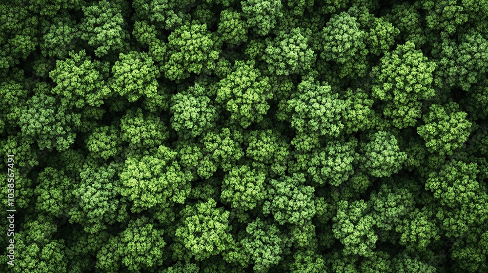 Aerial top view of a green forest landscape with a dense tree canopy from a drone's perspective Aerial top view of a green forest landscape with a dense tree canopy from a drone's perspective