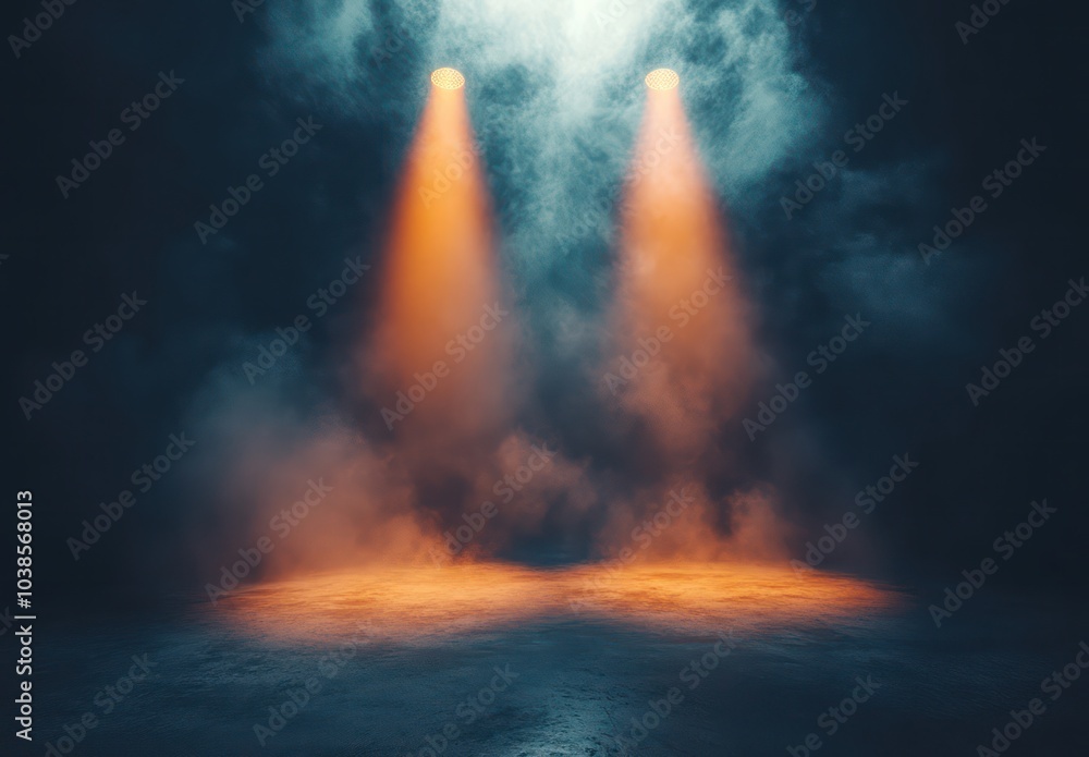 Mysterious Foggy Street Illuminated by Dual Streetlights Mysterious Foggy Street Illuminated by Dual Streetlights