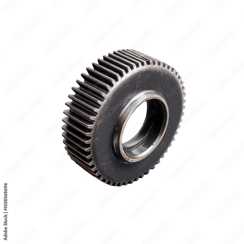 Black metallic gear with grooved teeth isolated on transparent background Black metallic gear with grooved teeth isolated on transparent background