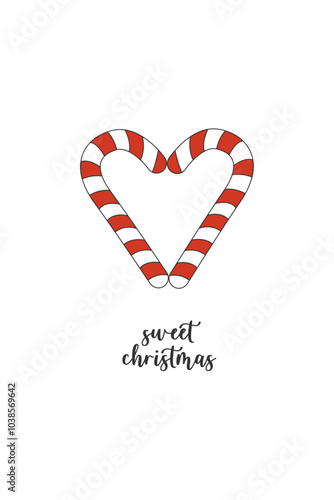minimalistic christmas card, poster, invitation or flyer with candies. Simple black and white cards with red accent