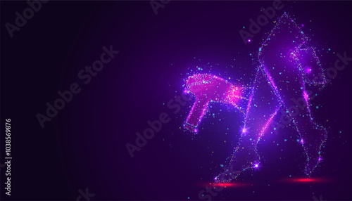 Silhouette of a laser and skin in glowing, multicolored dots, resembling stars. The particles create a sleek effect, representing the precision and innovation of the hair removal process.