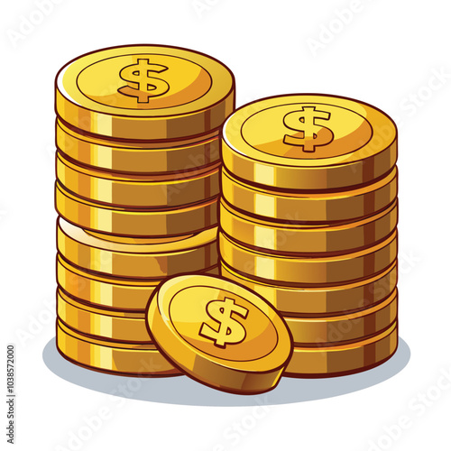 "Flat-Style Gold Coin Stack Illustration"
