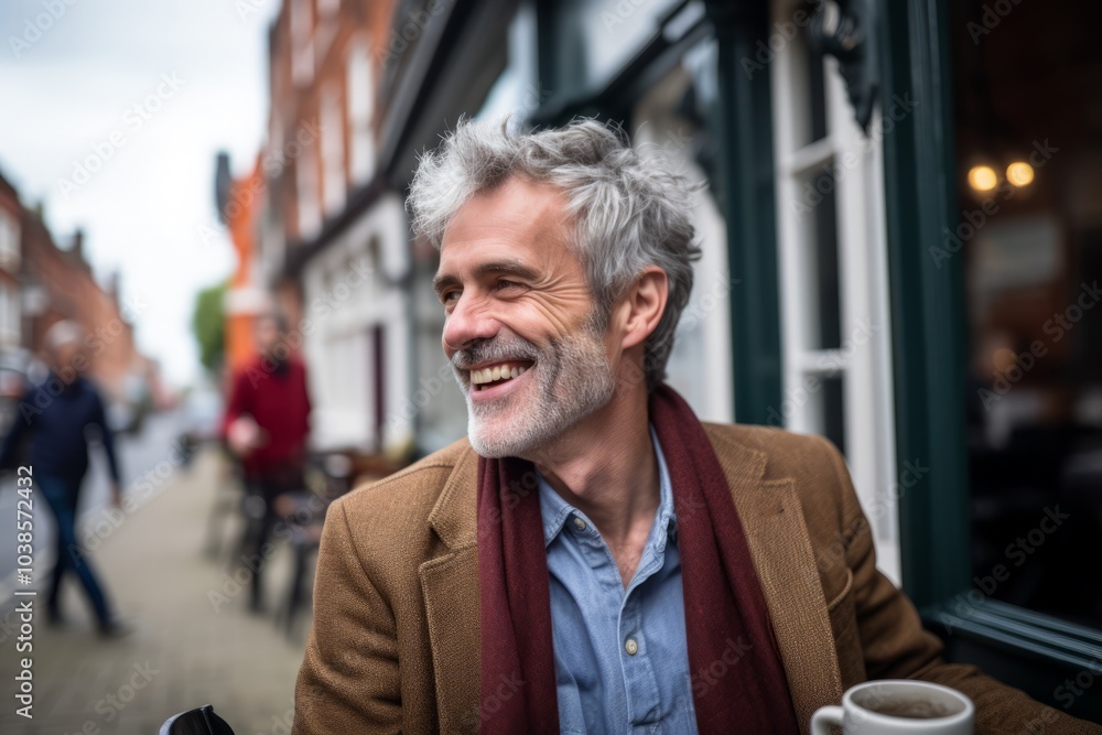 Portrait of smiling senior man with cup of coffee in the city Portrait of smiling senior man with cup of coffee in the city