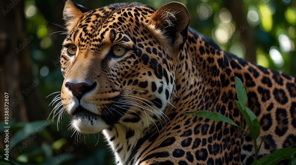 Obraz premium Close-Up of Majestic Jaguar in Lush Greenery