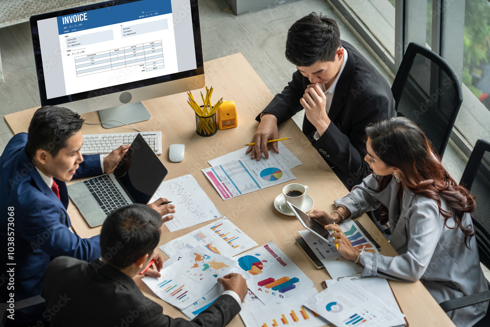 © Summit Art Creations - Invoice on computer screen from accounting application. Computer program for financial and budget of corporate business. Snugly.