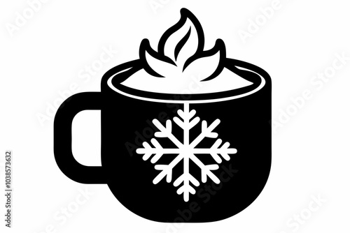 Hot Cocoa Mug silhouette vector, snowflake icon