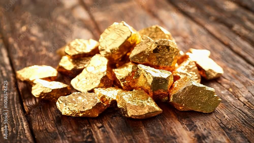 Shiny Golden Nuggets on Rustic Wooden Surface Luxurious Display of Natural Beauty and Texture Shiny Golden Nuggets on Rustic Wooden Surface Luxurious Display of Natural Beauty and Texture