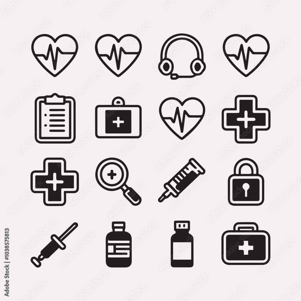 Medical and healthcare icon set vector illustration. Generative Ai Medical and healthcare icon set vector illustration. Generative Ai