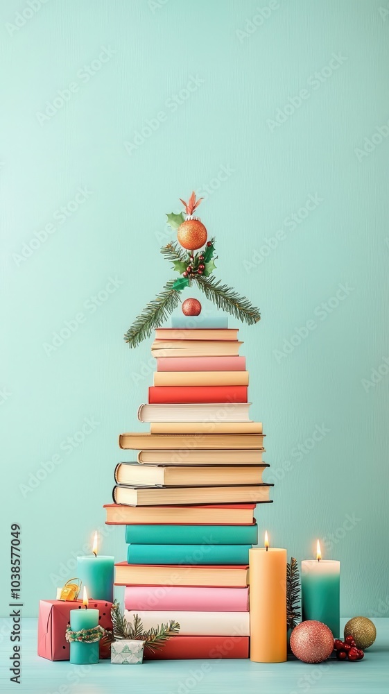 A creative DIY Christmas tree made entirely from stacked books and adorned with sustainable, zero-waste holiday decor like paper garlands and eco-friendly candles A creative DIY Christmas tree made entirely from stacked books and adorned with sustainable, zero-waste holiday decor like paper garlands and eco-friendly candles
