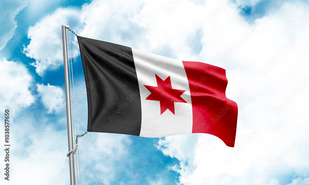 Udmurtia flag waving on sky background. 3D Rendering Udmurtia flag waving on sky background. 3D Rendering