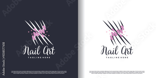 Nail logo design template with creative abstract style Premium Vector