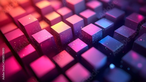 Abstract Purple and Blue Cubes 3D Render