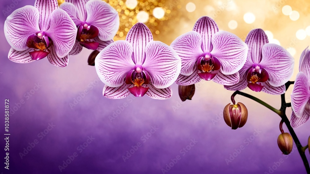 Naklejka premium Orchid flowers with artistic lighting, bright and stylish background