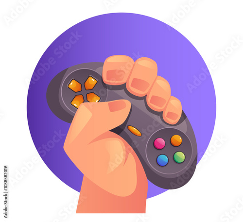 Game pad gamepad controller joystick in hand concept. Vector graphic design element illustration