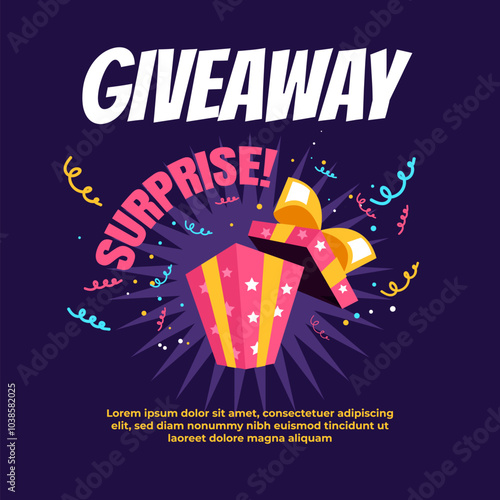 Giveaway win winner box competition concept. Vector flat graphic design illustration