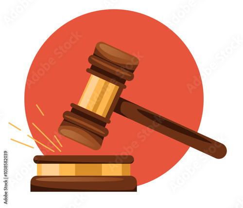 Hand holding judges gavel. Vector flat cartoon illustration	