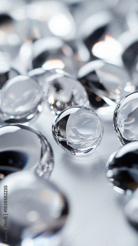 Polished glass beads with soft glowing reflections creating a minimalistic effect Polished glass beads with soft glowing reflections creating a minimalistic effect