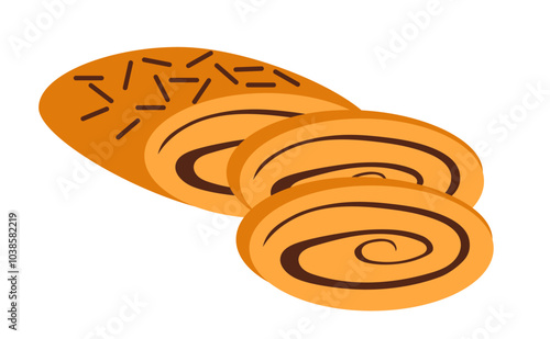 Bun roll cream baking bakery food bread isolated concept. Vector flat graphic design illustration